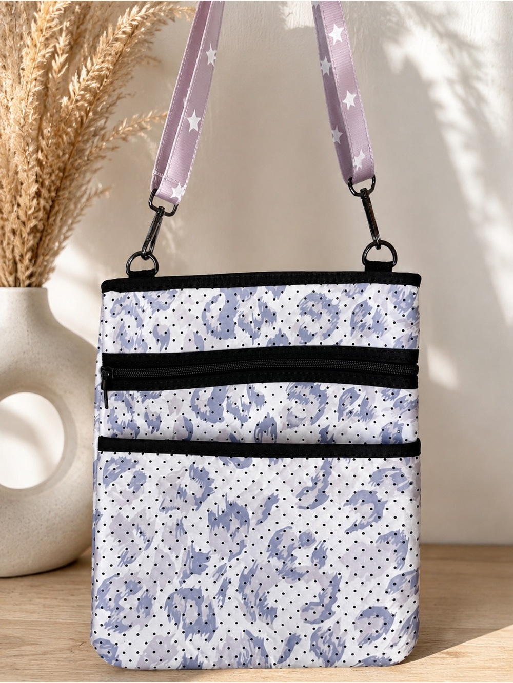 Haute Shore Light Gray Camo Neoprene Crossbody Bag with Star Strap